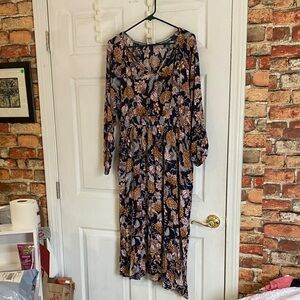 Knox Rose Navy and Brown Floral Long Sleeve Dress